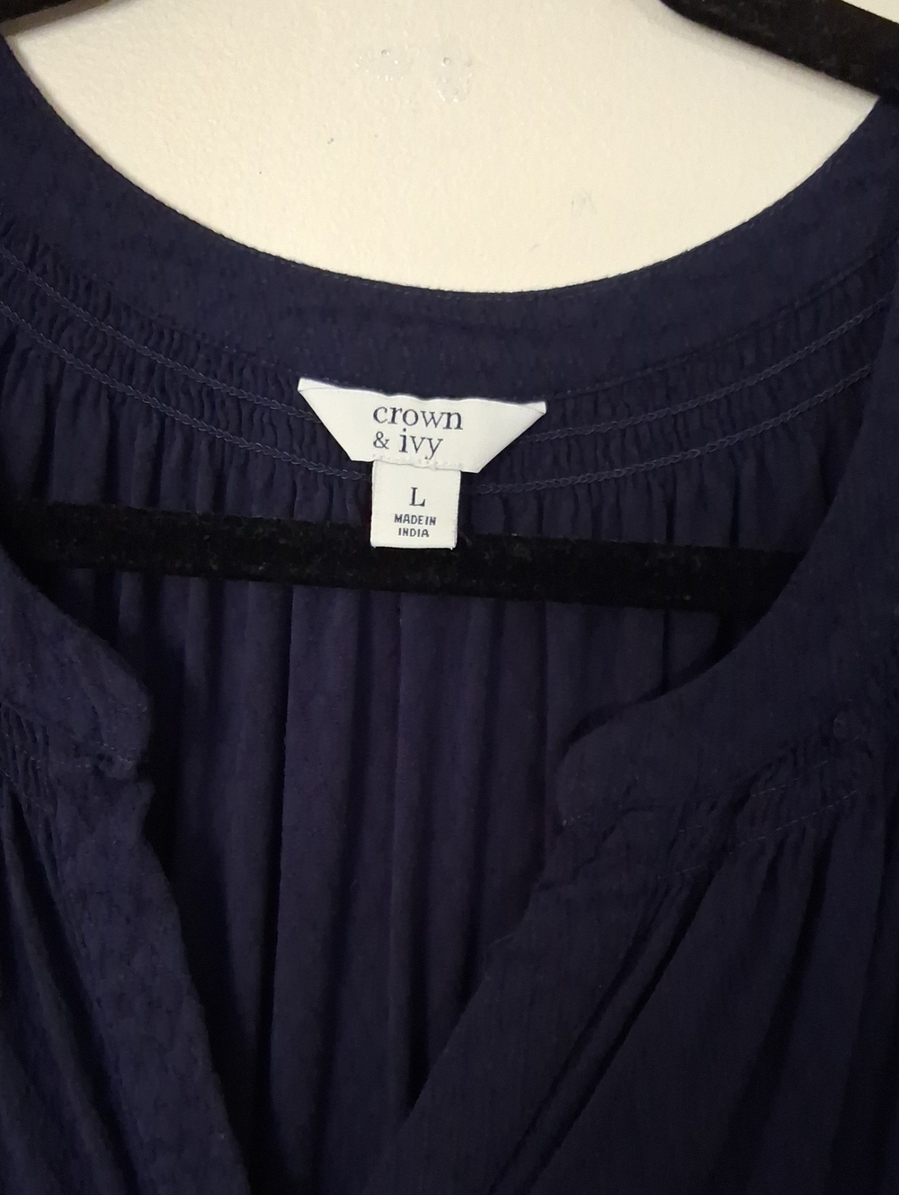 crown & ivy Navy Pleated Peasant Tunic Top